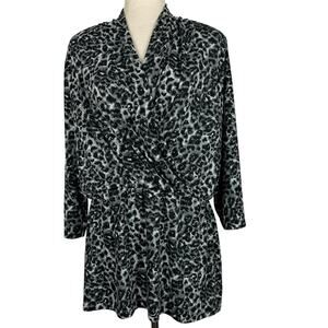 Chicos Travelers Top Women Large Animal Print Studded Tunic Slinky Faux Wrap